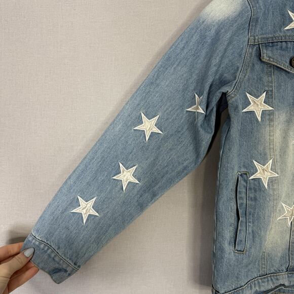Lola + The Boys Jean Jacket Girls 14 Blue Star Leather Patched Denim Countrycore - Picture 3 of 13